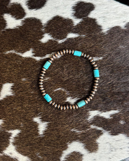 4mm Copper & Turquoise Barrel Stretch Bracelet *NonNative