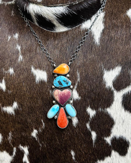 Multi Stone Heart Cluster Necklace *Native
