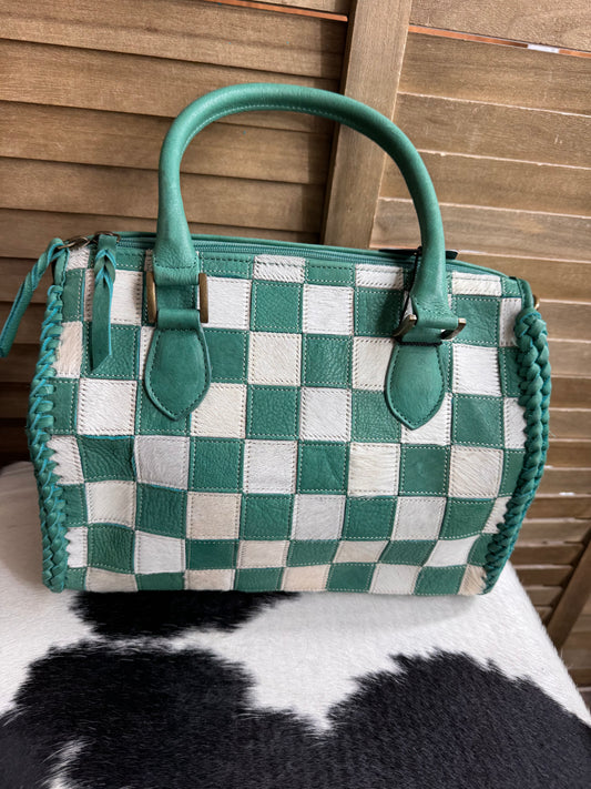 AD Cowhide Checkered Turquoise Speedy