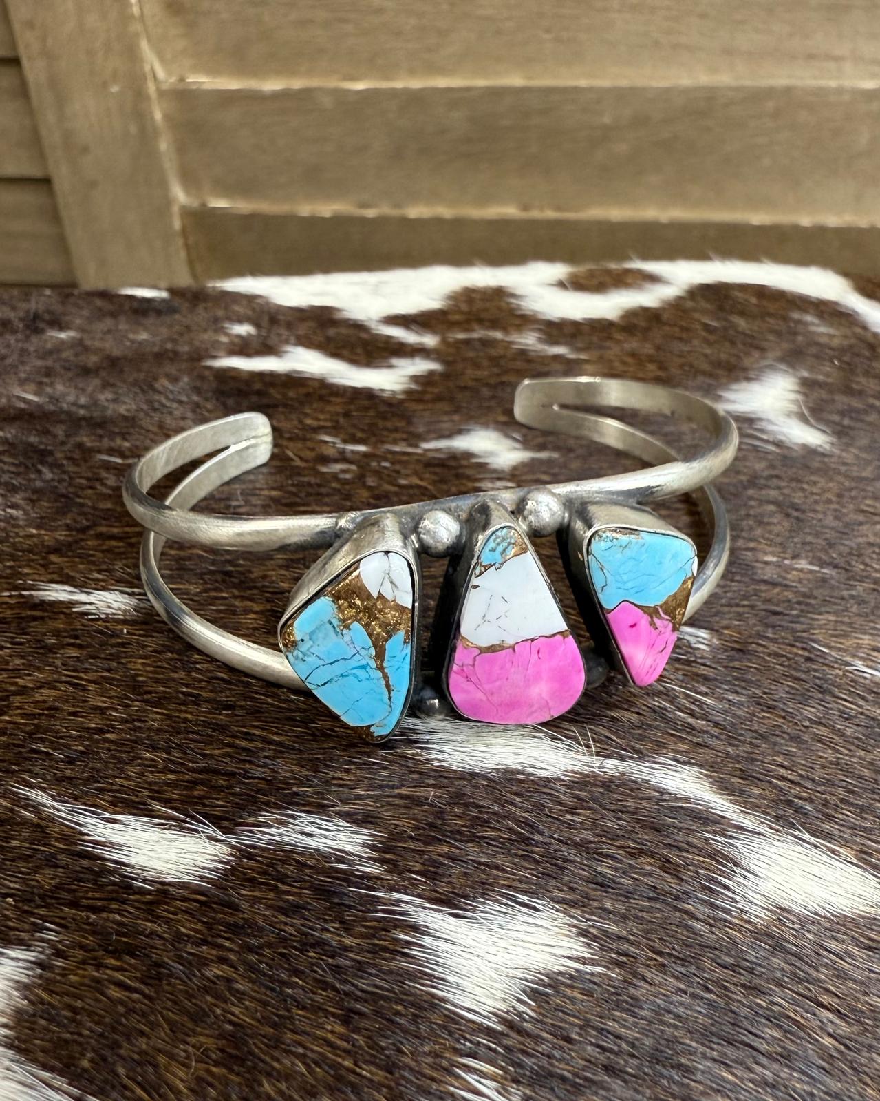 Cotton Candy 3 Stone Cuff *Native