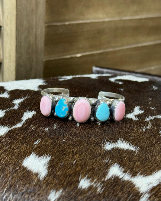 6" Pink & Turquoise 5 Stone Cuff *Native