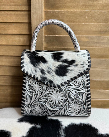 Silver Tooled Cowhide Handbag