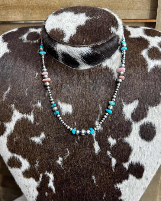 18" Turquoise & Pink Conch Pearl Necklace