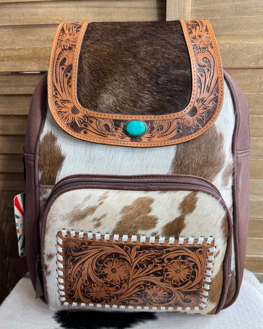 Cowhide Tooled Backpack With Stone