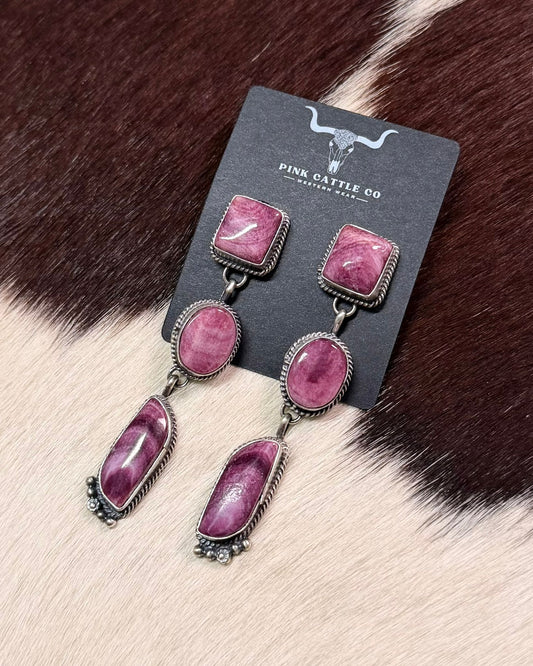 Purple Spiny 3 Stone Dangle Earrings *Native