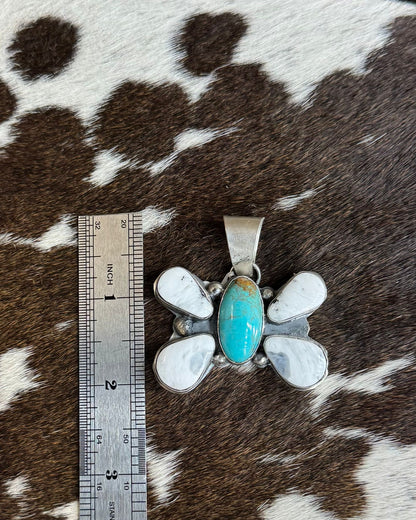 White Buffalo & Turquoise Butterfly Pendant *Native