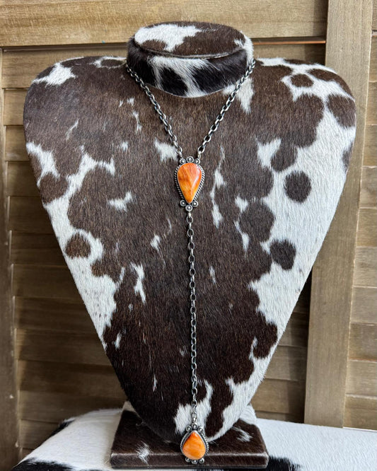Orange Spiny 2 Stone Lariat *Native