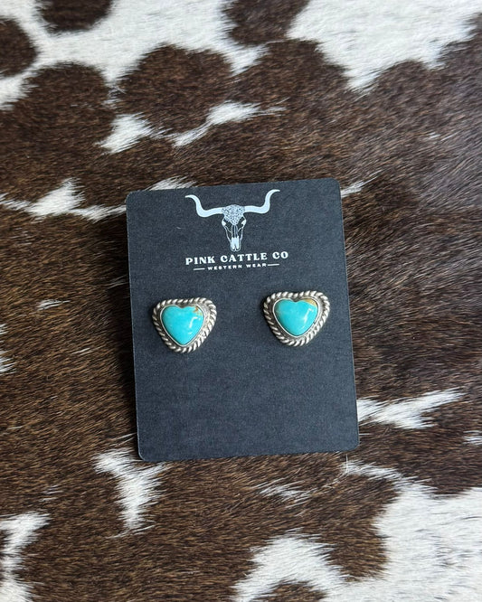 Turquoise Heart Studs *Native (Stone Varies)