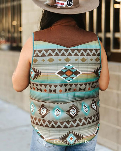 Aztec Teal Puffer Reversible Vest