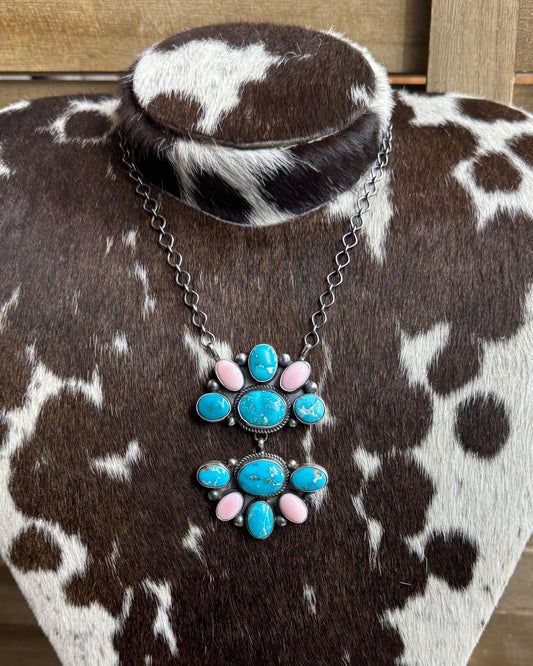 Pink Conch & Turq Half Cluster Necklace *Native