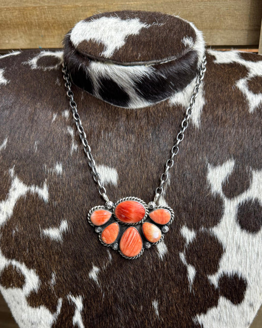 17" Orange Spiny Half Cluster Necklace *Native