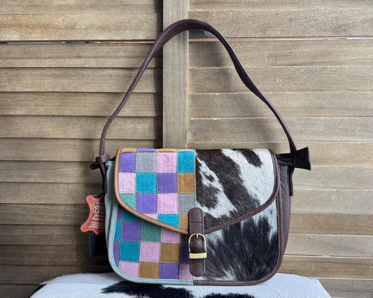 Multi Checkered & Cowhide Purse