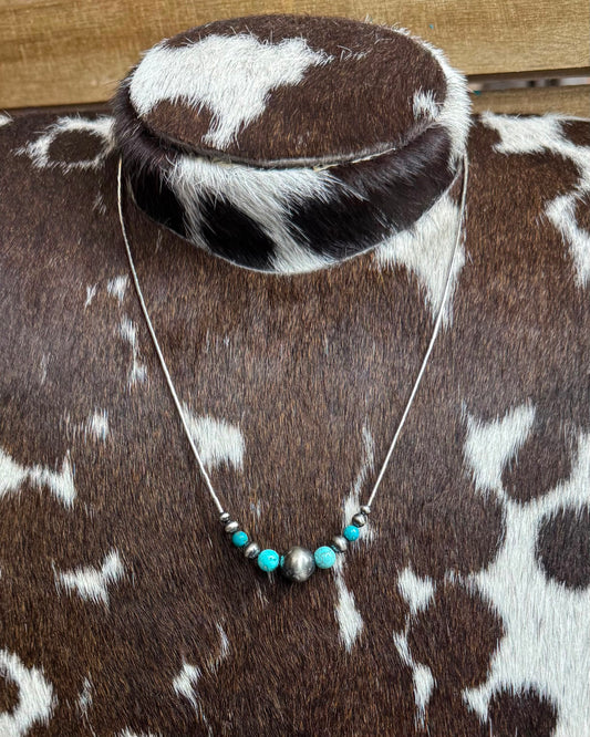 Turquoise & Pearl Liquid Silver Stacker *NonNative
