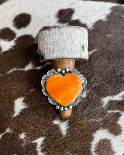 Orange Spiny Heart Ring Adj *Native