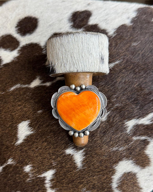 Orange Spiny Heart Ring Adj *Native