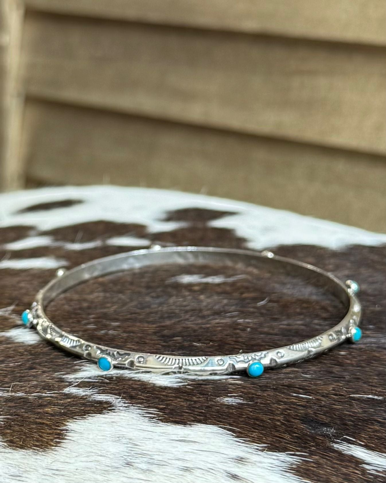 8" Sterling & Turquoise Simple Bangle