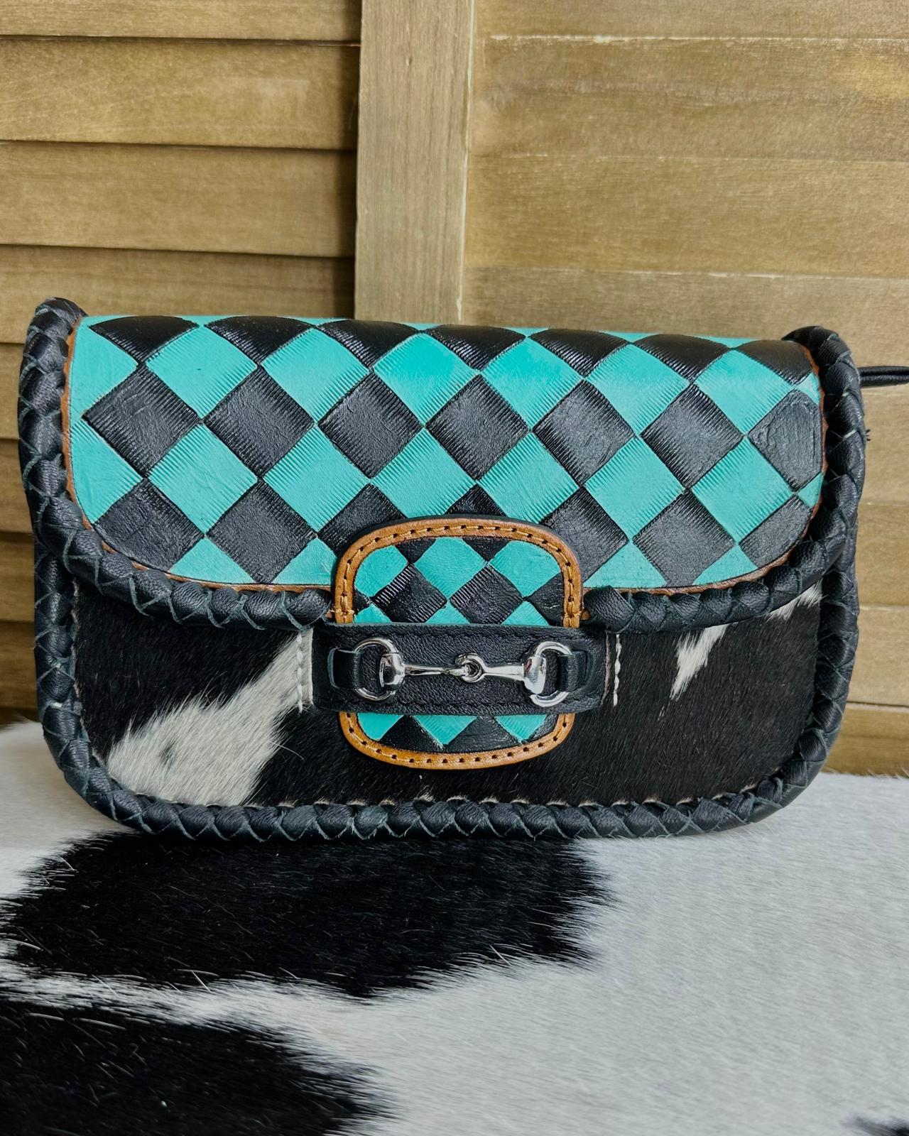 Snaffle Bit Turquoise Checkered Bag