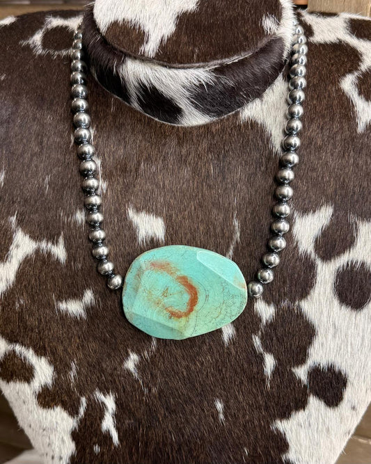 XL Druzy Sterling Pearl Slab Necklace