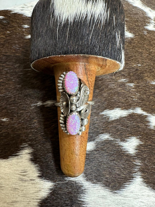 Purple Opal Flower Leaf Ring Sz 8 *Native