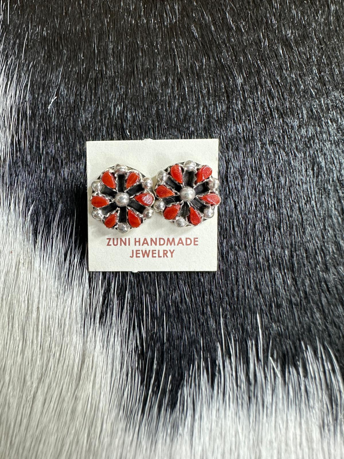 Maria Trisha Leekity Zuni Coral Mini Cluster Studs *Native