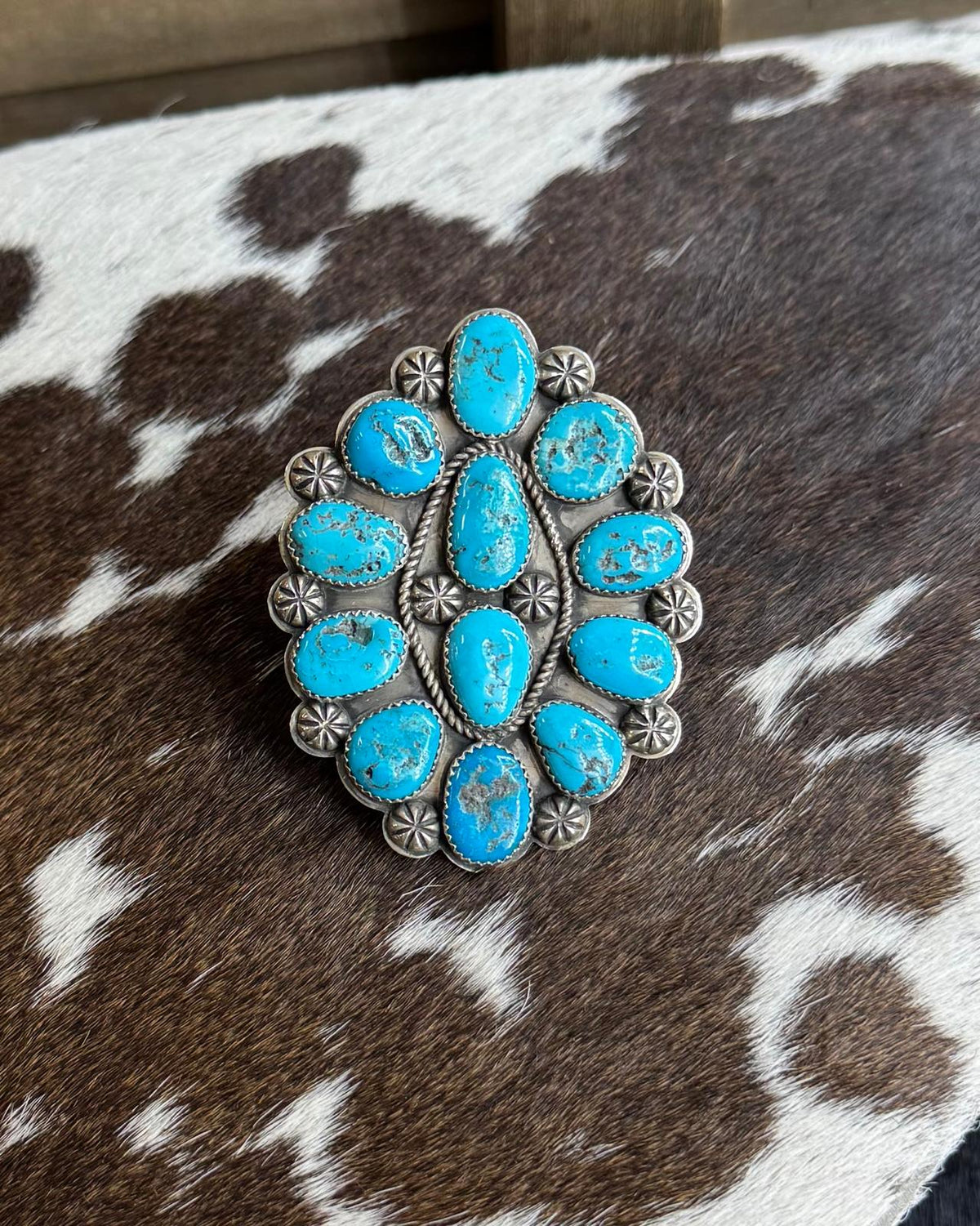 Sz 7 Blue Kingman Cluster Ring * Native