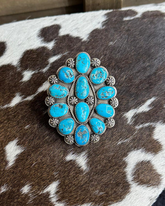 Sz 7 Blue Kingman Cluster Ring * Native