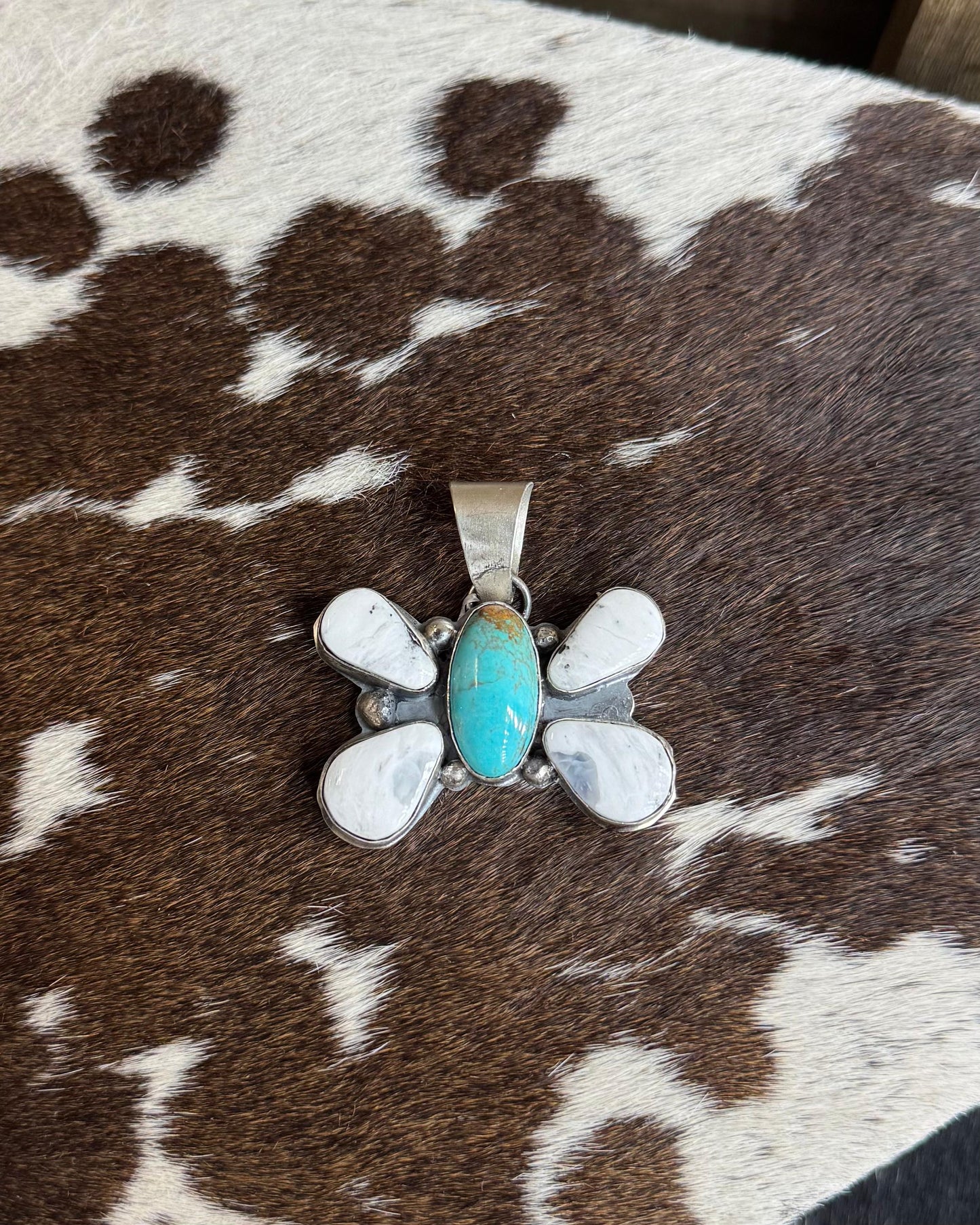 White Buffalo & Turquoise Butterfly Pendant *Native
