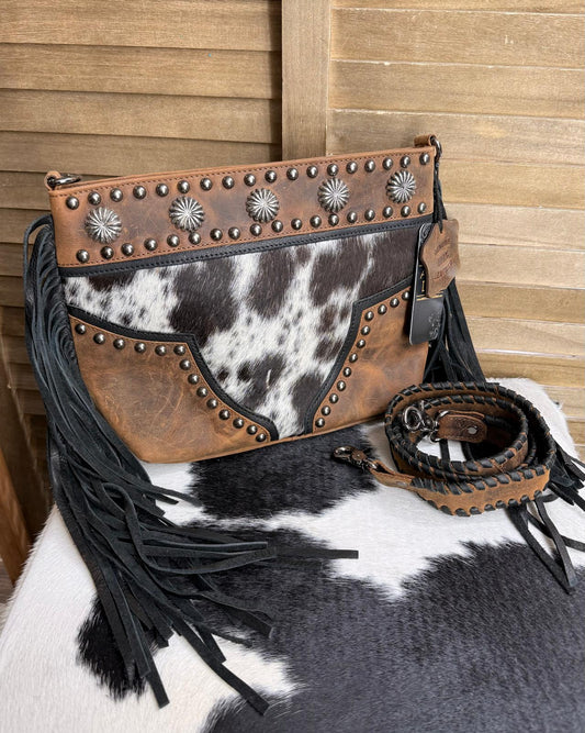 Boot Stitch Cowhide Concho Fringe Bag