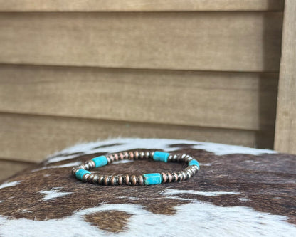 4mm Copper & Turquoise Barrel Stretch Bracelet *NonNative