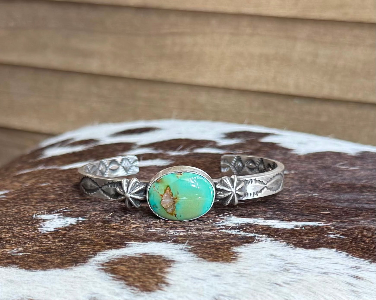 Round Green Turquoise Cuff *Native