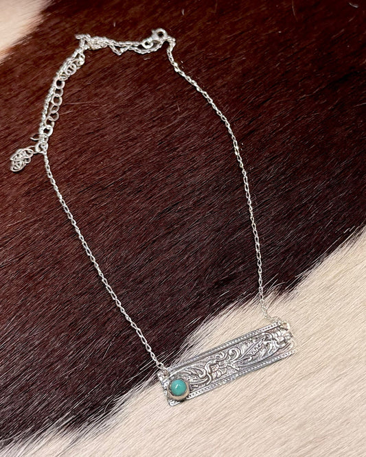 Silver Dainty Pattern Bar Necklace