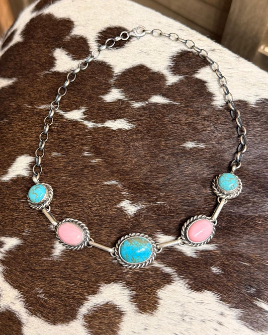 16" Pink Conch & Turquoise Choker *Native
