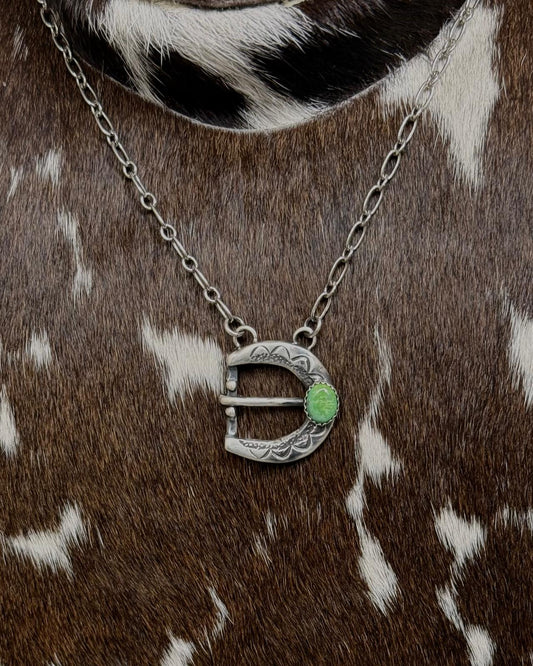 20" Green Stone Buckle Necklace *Native