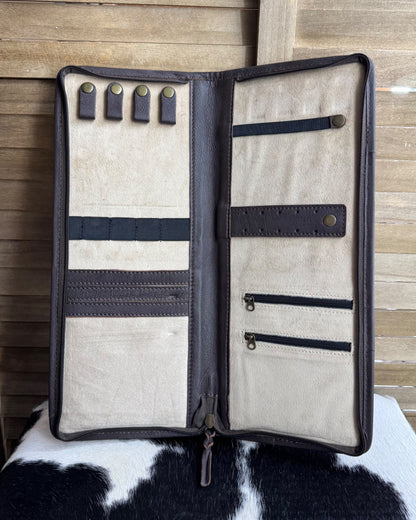 Cowhide & Tooled Jewelry Travel Case *Chocolate Brown