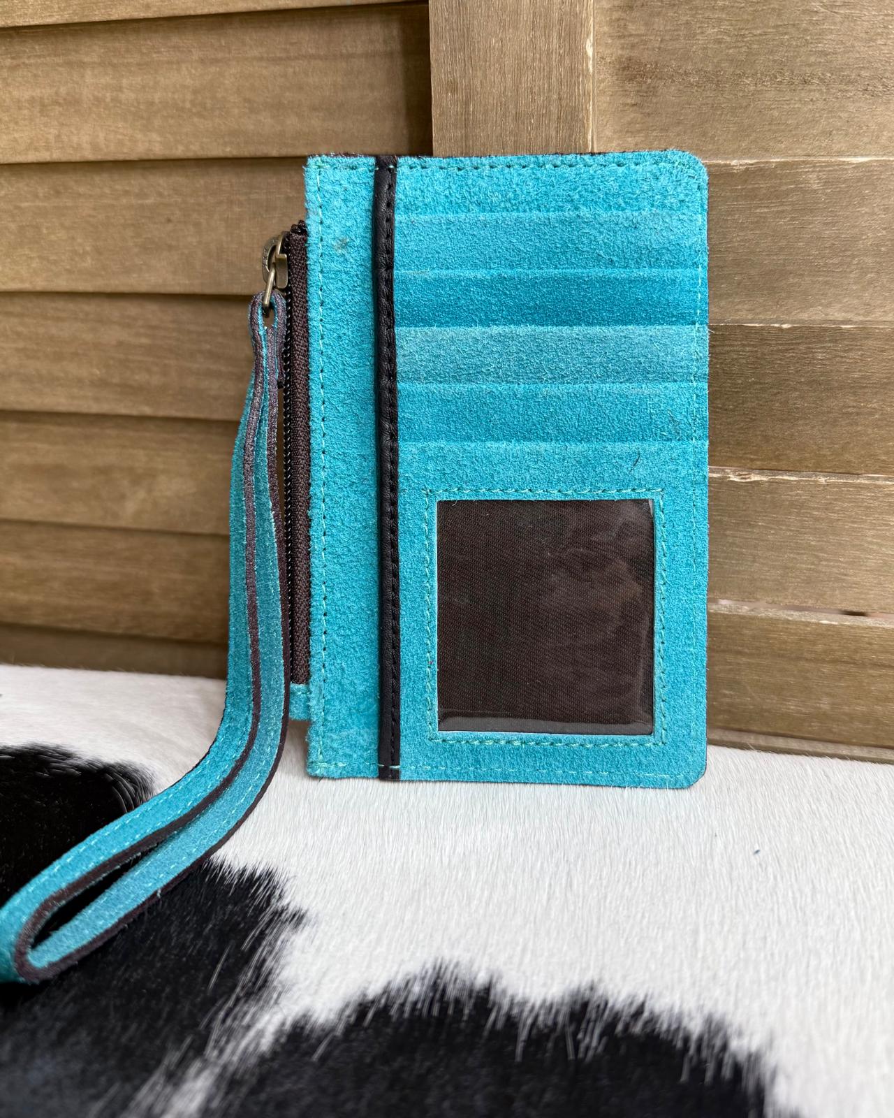 Suede Turquoise Heart Wristlet