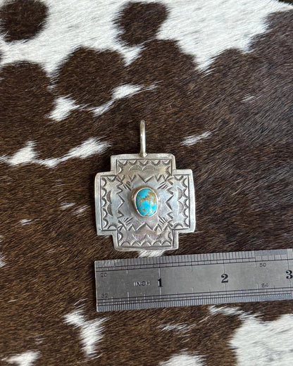 Turquoise Stamped Cross Pendant *Native