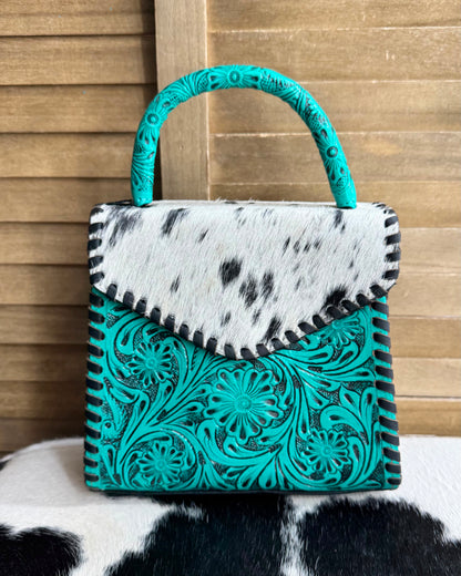 Turquoise Tooled Cowhide Handbag