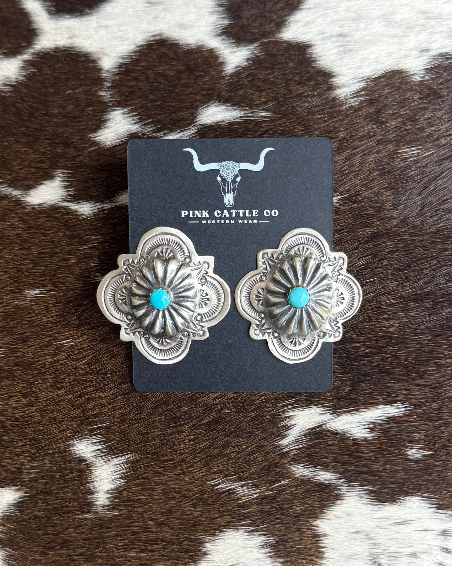 Pattern Turquoise Concho Earrings *Native