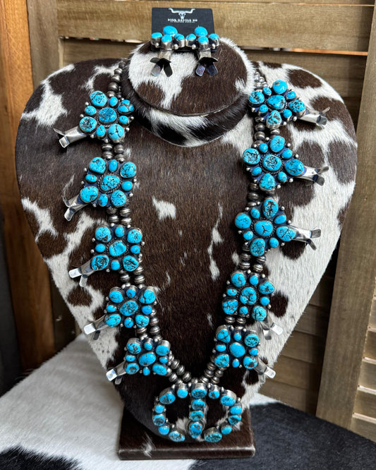 Natural Turquoise Squash Blossom Statement Set *Native