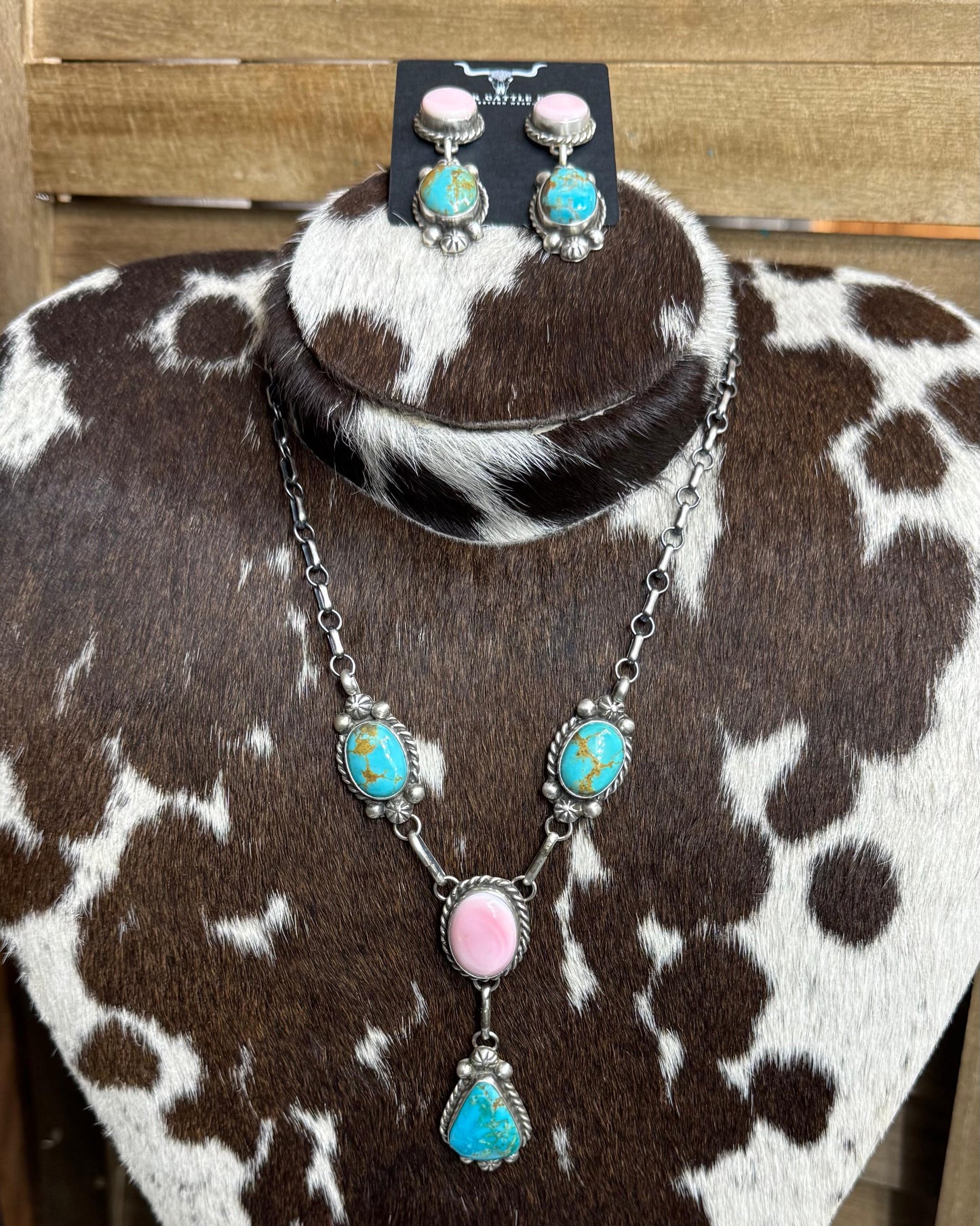 Pink Conch & Turquoise Lariat Set *Native