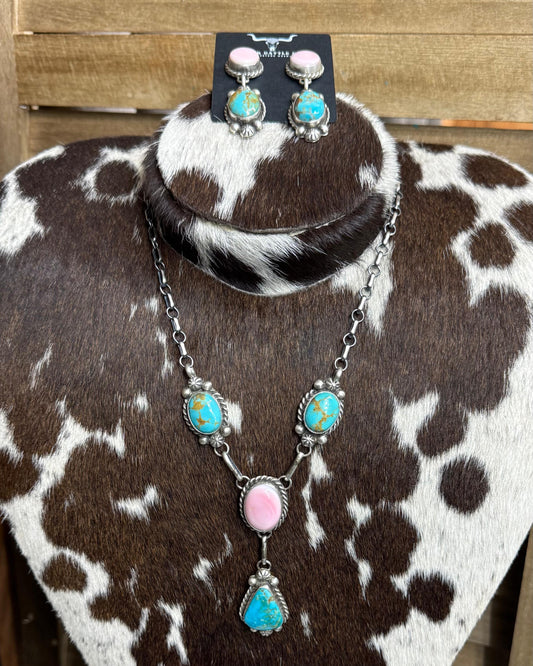 Pink Conch & Turquoise Lariat Set *Native