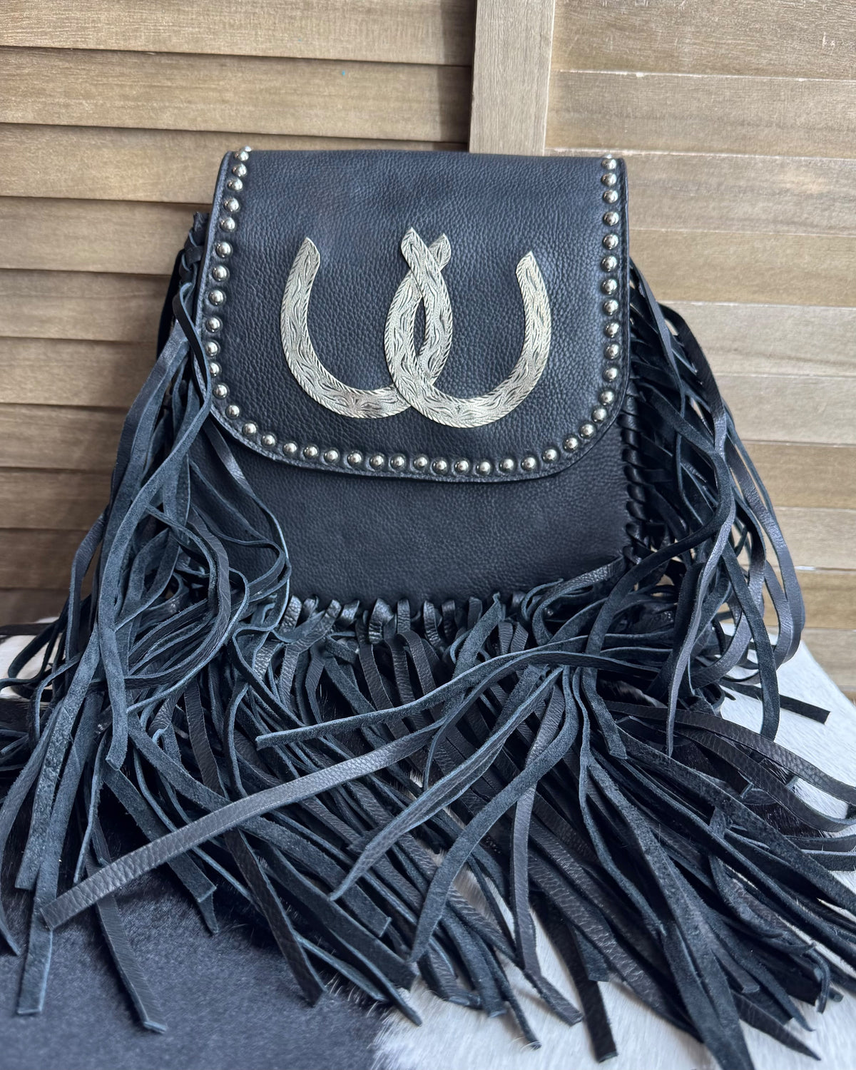 Horseshoe Studded Frindge Crossbody Purse