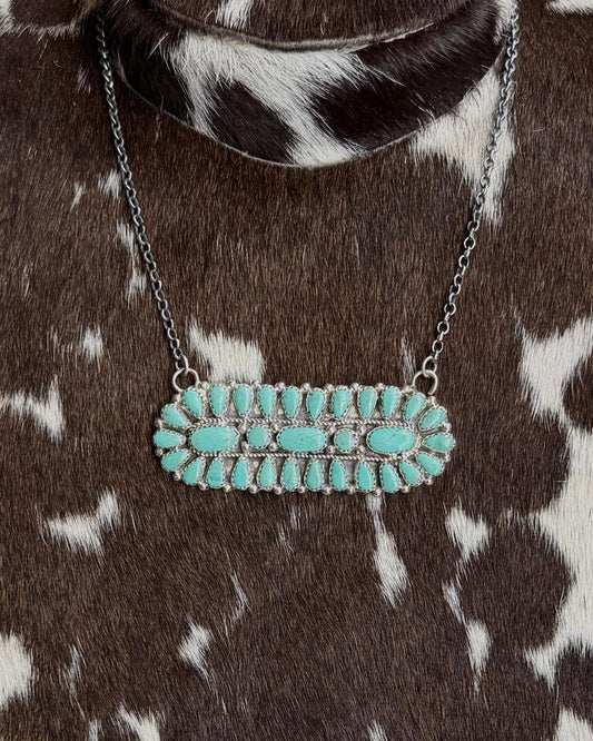 18"Green Turquoise Cluster Bar Necklace *Native