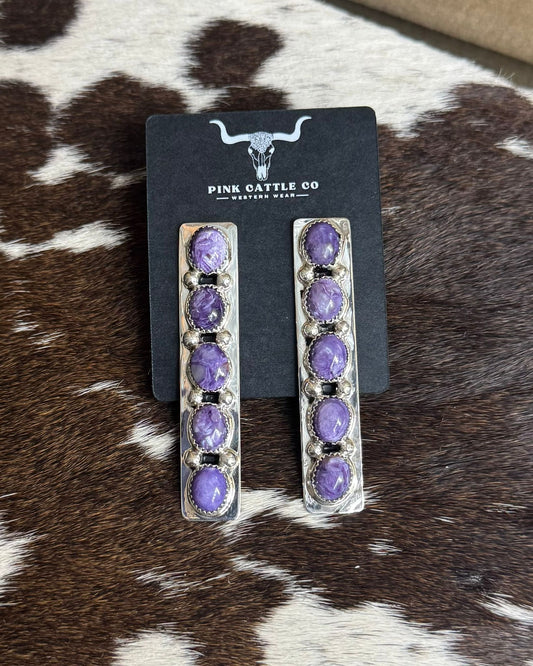 Purple Spiny Long Bar Earrings*Native