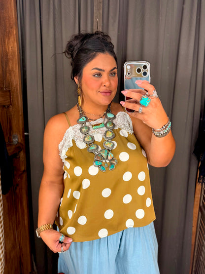 Olive & Lace Satin Top