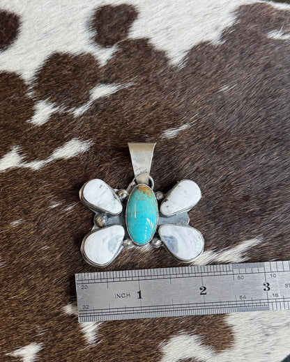 White Buffalo & Turquoise Butterfly Pendant *Native