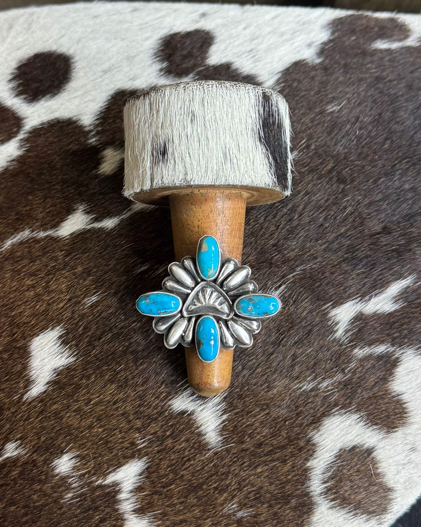 Four Stone Blue Turqouise Blossom Ring Adj *Native