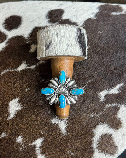 Four Stone Blue Turqouise Blossom Ring Adj *Native