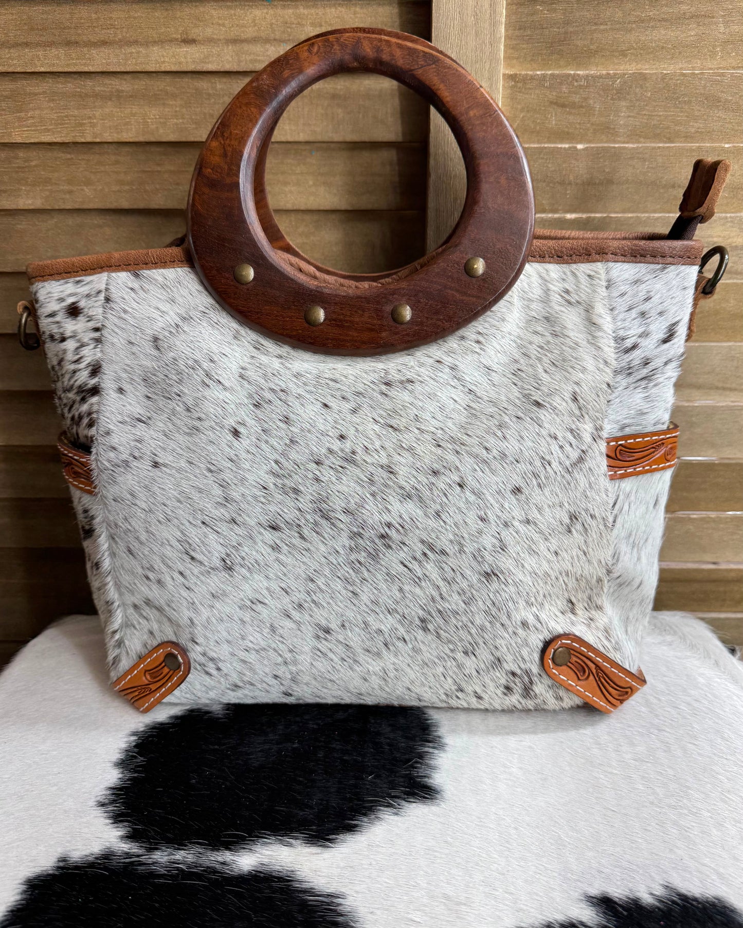 AD Wood Handle Cow Hide Crossbody