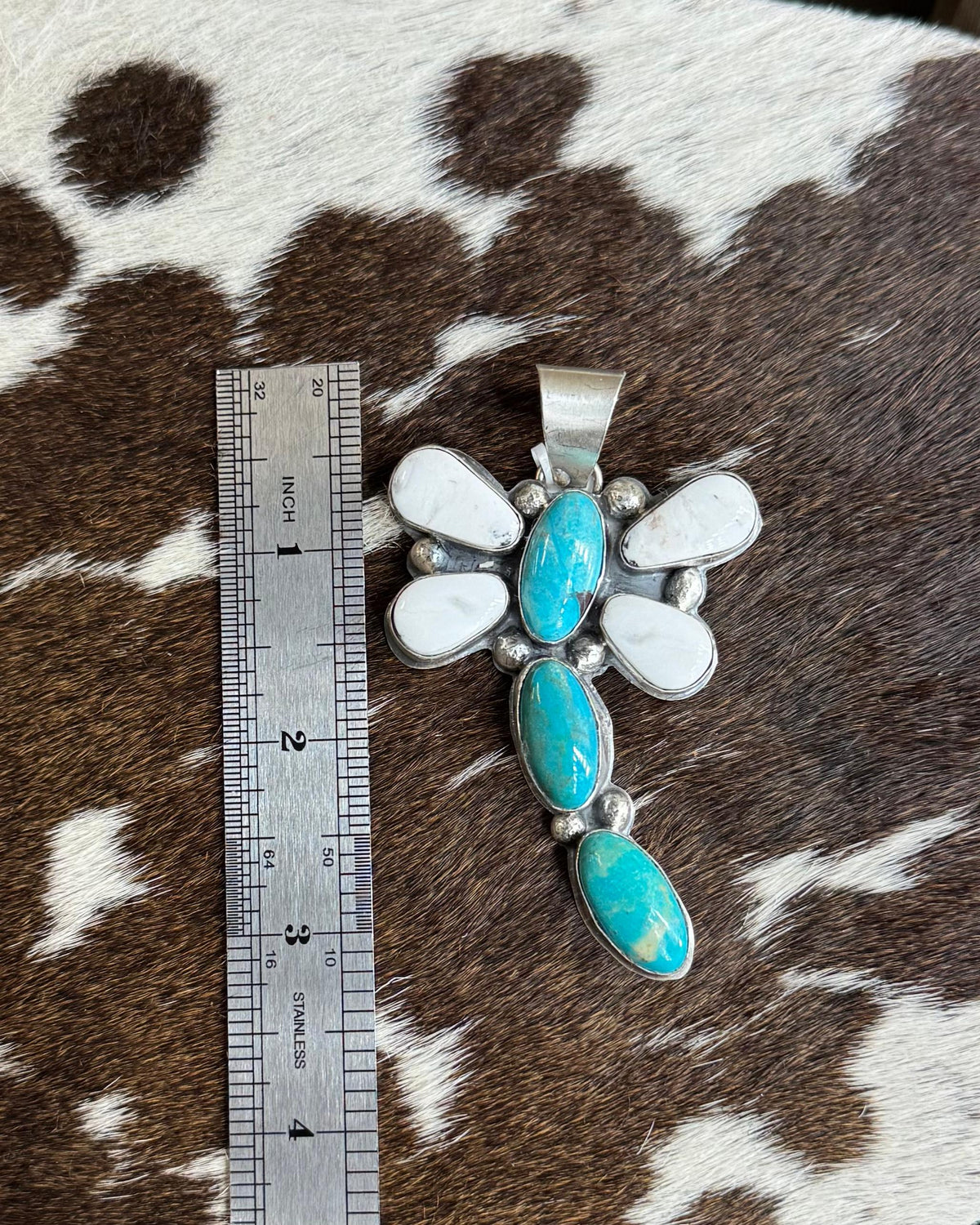 White Buffalo & Turquoise Dragonfly Pendant *Native